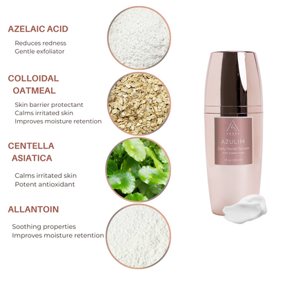 Daily Facial Serum With Azelaic Acid - AZULIM - Serum Suitable for Sensitive Skin - To Visibly Reduce Appearance of Redness, Discolorations and Blemishes